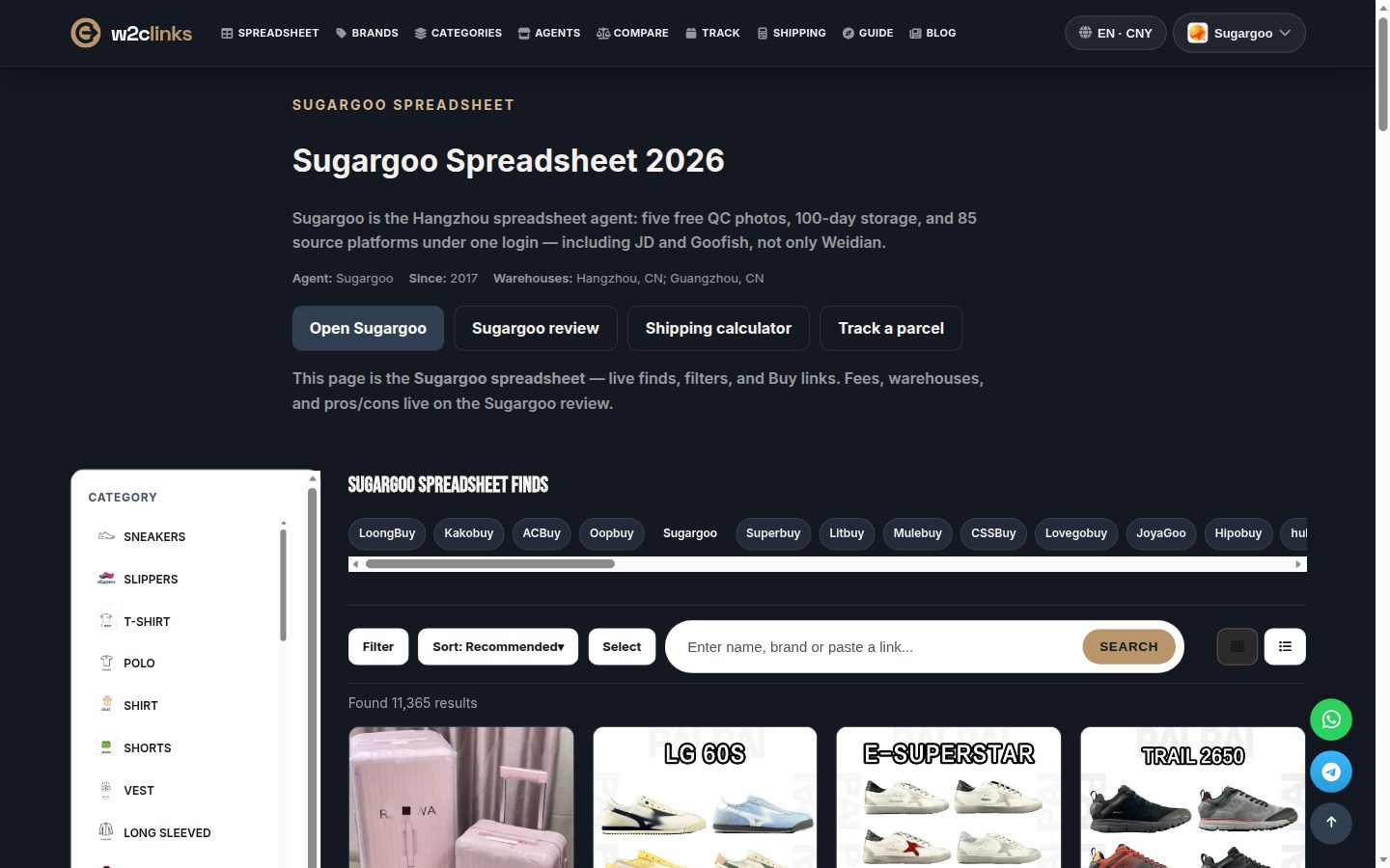 SugarGoo-Katalog auf w2clinks: Produktkarten mit Foto, Marke und Referenzpreis